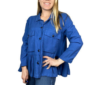 The Great. Ruffle Flutter Blue Chore Jacket Size 2 (US 8-10)